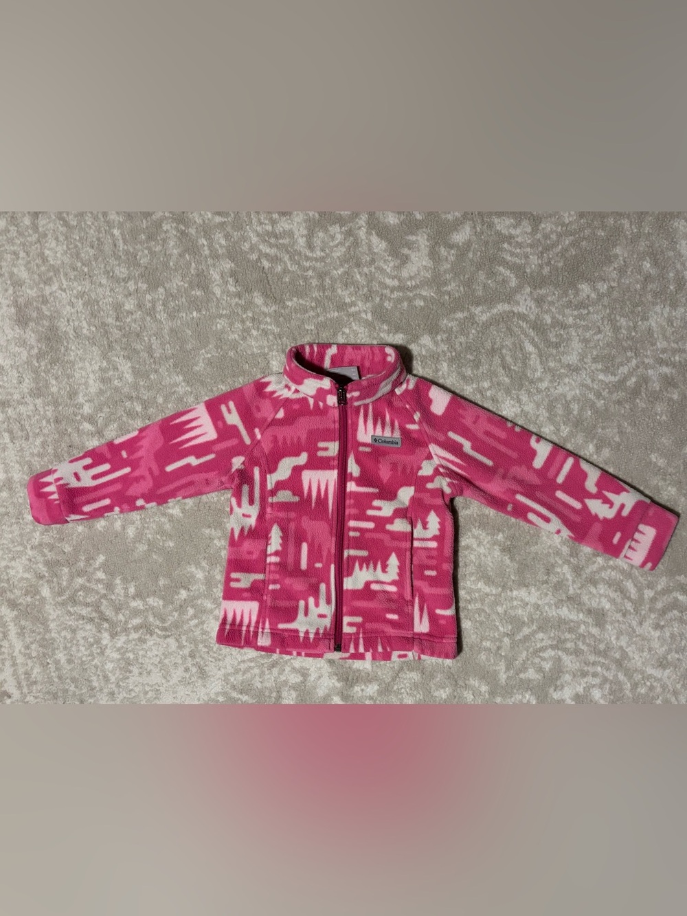 Columbia - Fleece Full Zip Jacket Pink Pattern W/ Collar & Pockets Kid Girl 3t